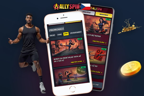 Mobilní slot Allyspin Casino s vizuálem 200 free spinů po zadání promo kódu