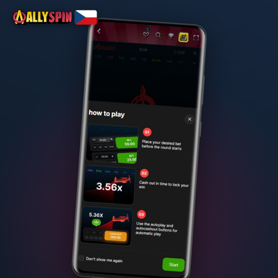 Automatické vybírání v Aviator online – ikona stopek propojených s křivkou násobitele v Allyspin Casino