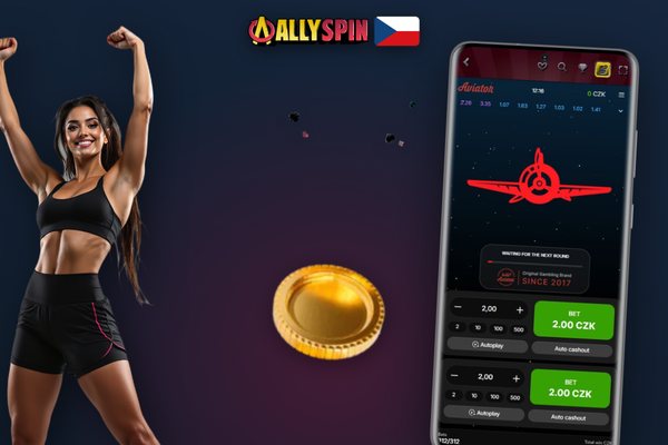 Pilot ve vintage kombinéze a digitální graf násobitele Aviator od Spribe v Allyspin Casino